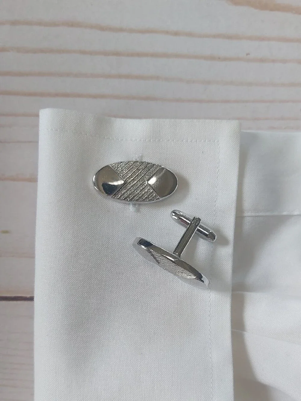 Classic Silver Oval Textured Cuff Links for Men
